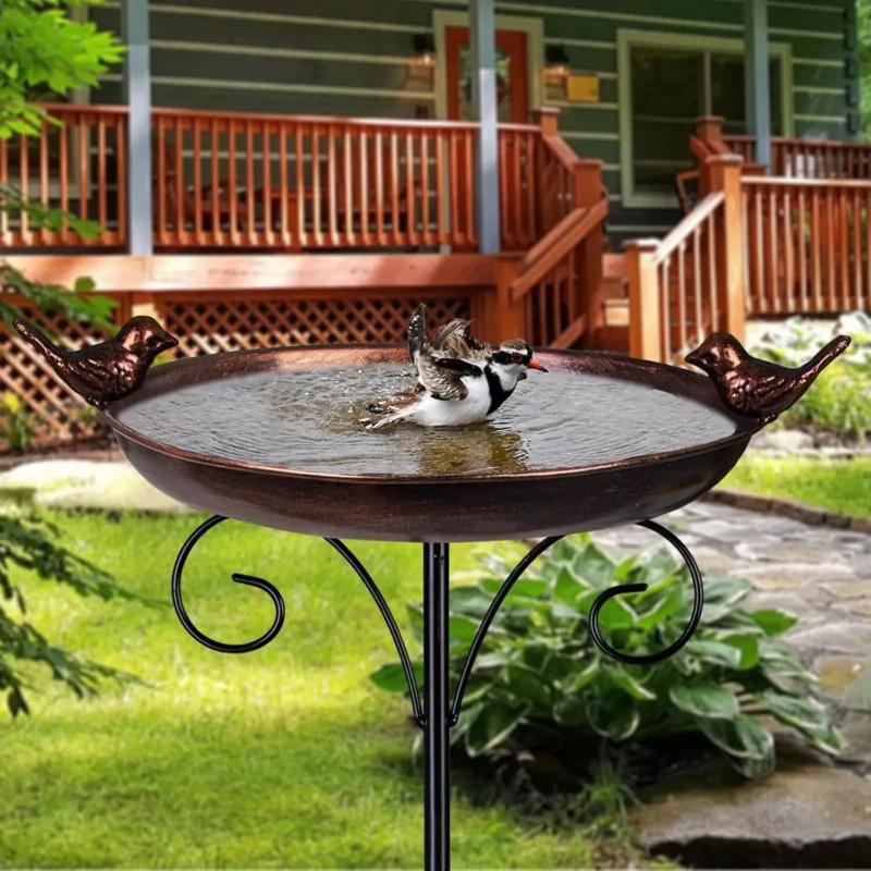 Outdoor Garden Bird Bath Metal Bird Baths Cast Iron Birdbath with Metal Stake Ta
