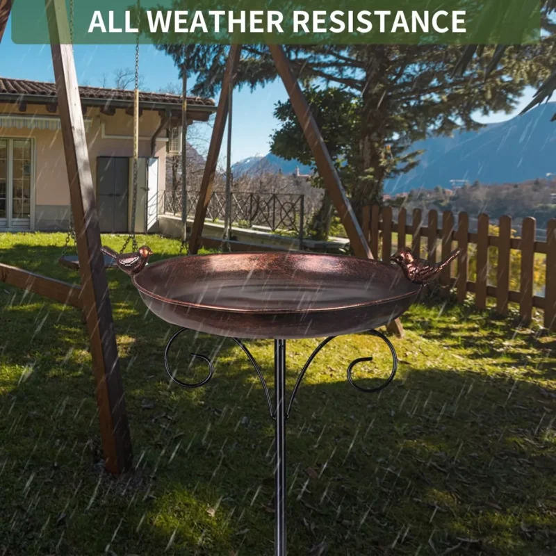 Outdoor Garden Bird Bath Metal Bird Baths Cast Iron Birdbath with Metal Stake Ta - Image 4