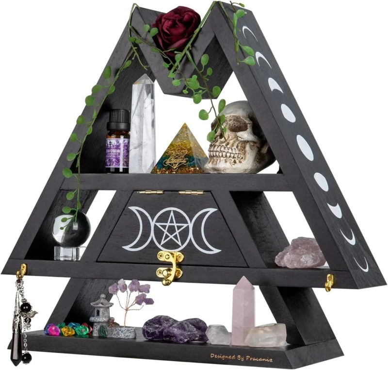 Crystal Shelf with Flap Drawer&Hooks for Wall&Desktop, Moon Shelf for Crystal Ho