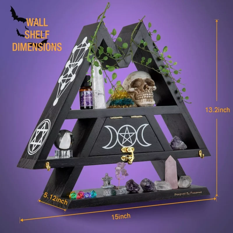 Crystal Shelf with Flap Drawer&Hooks for Wall&Desktop, Moon Shelf for Crystal Ho - Image 3